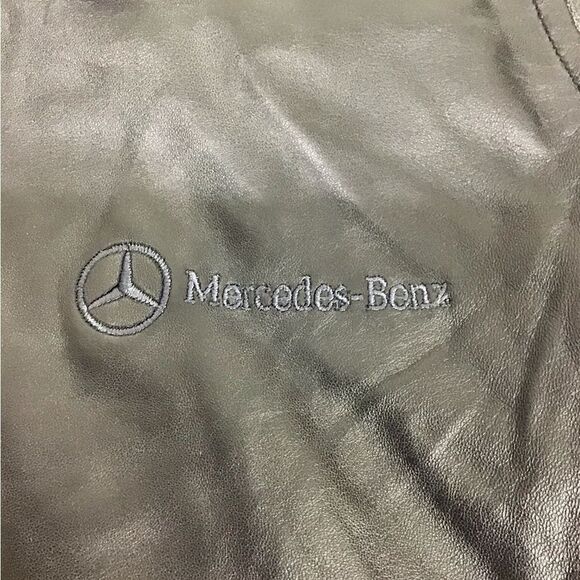 Black Leather Jacket Mercedes Logo New Size Small - Picture 16 of 16